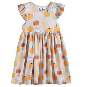 Girl's Orange & Gray Pumpkin A-Line Dress - Size 8